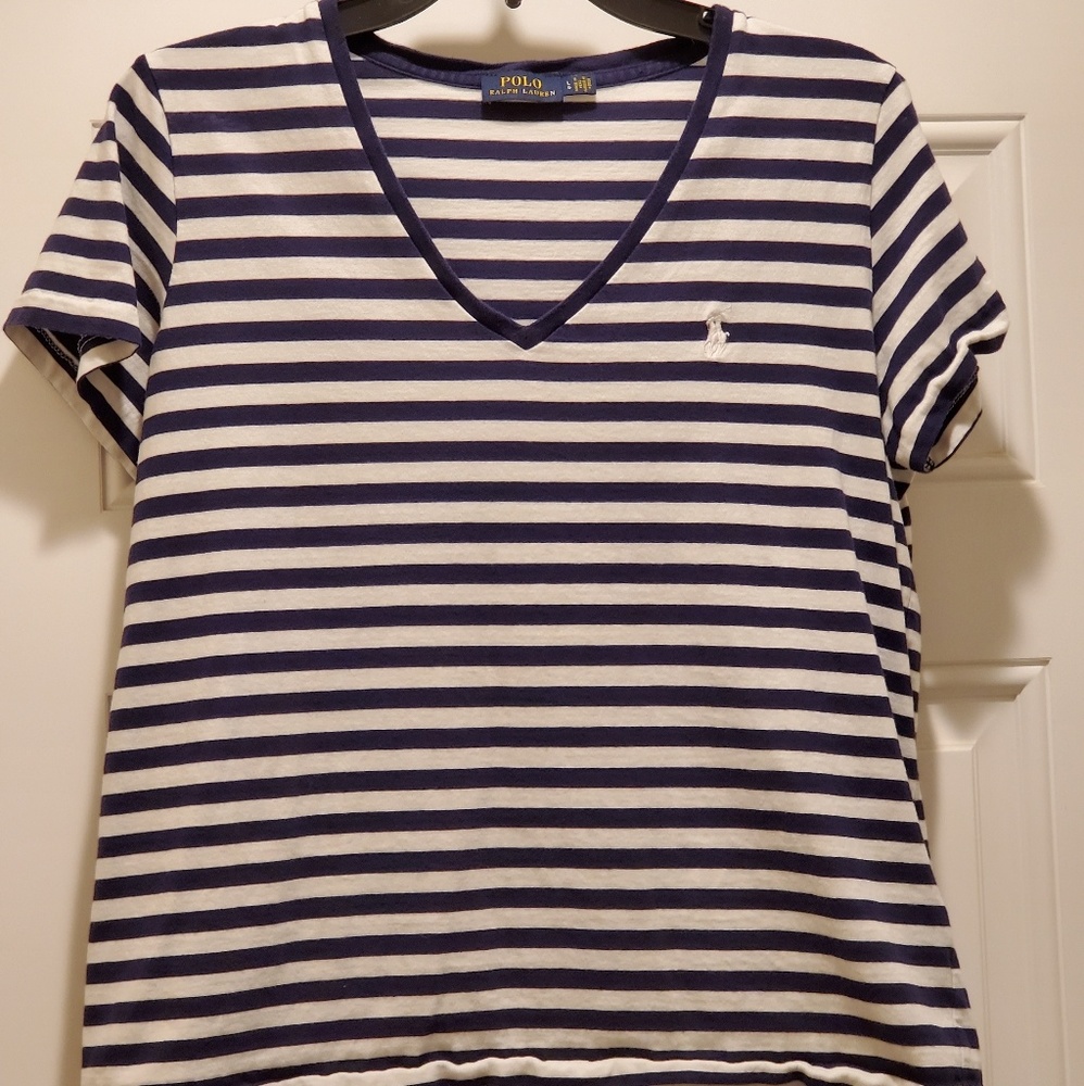 Ralph Lauren Navy Blue and White Stripe Polo